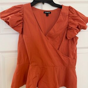 Express Women's Terracotta Ruffle Sleeve Blouse